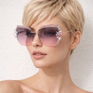 Women’s Crystal-Trim Lite Pink Gradient Sunglasses
